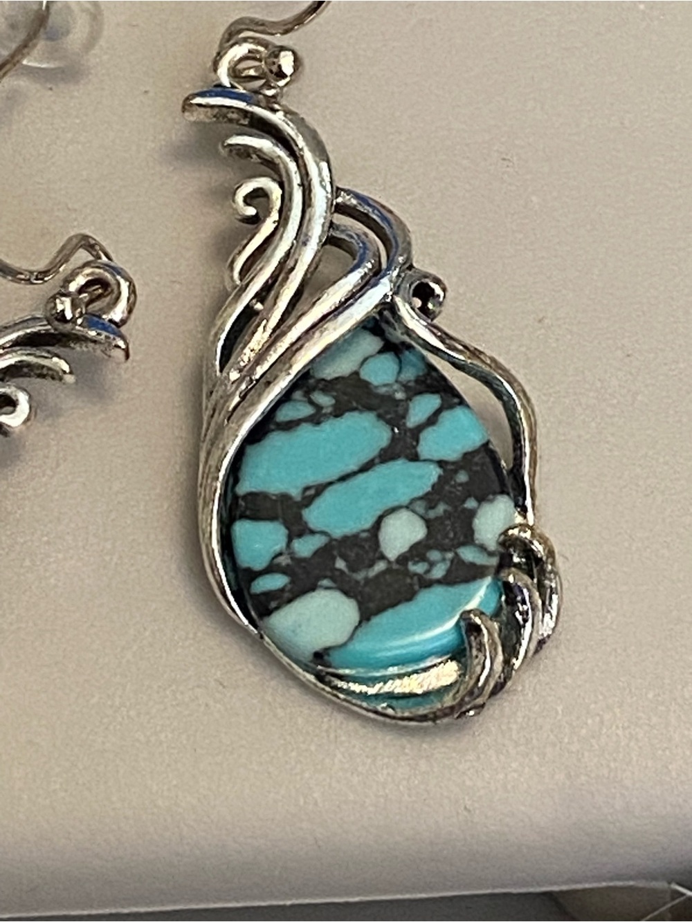 Source Unknown Turquoise and Black Matrix Teardrop Earrings